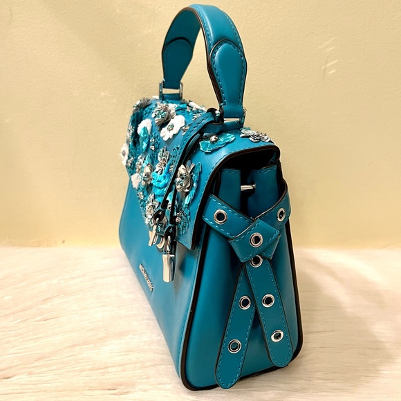 RARE Michael Kors Floral Sequined Leather Satchel - Picture 6 of 10